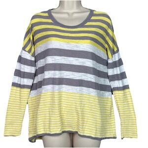 Lauren Hansen Womens Sweater Yellow Gray Striped High Low‎ Hem Lightweight Small